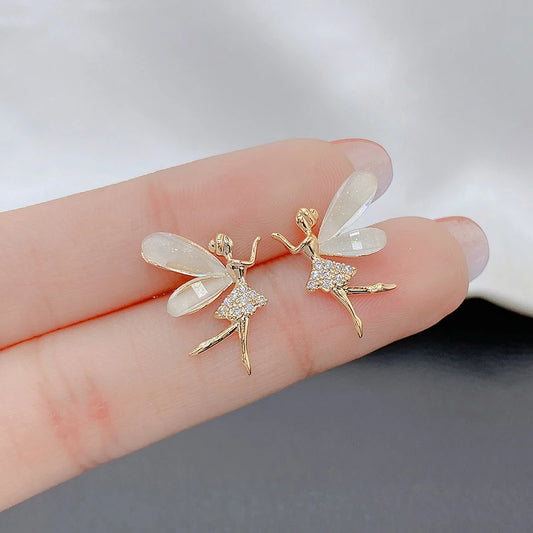 Onna Fairy Wing Zircon Earrings – Elegant Elf-Inspired Studs for Women & Girls