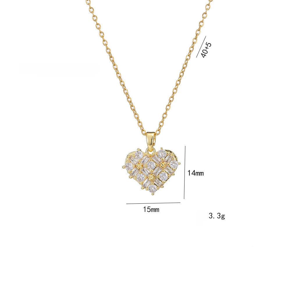 Onna Gold and Clear Zircon Heart Pendant Necklace – Trendy Stainless Steel Chain, Romantic Gift