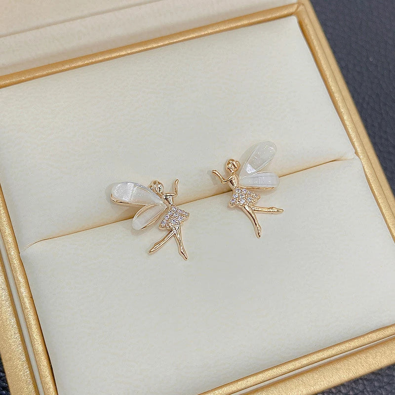 Onna Fairy Wing Zircon Earrings – Elegant Elf-Inspired Studs for Women & Girls