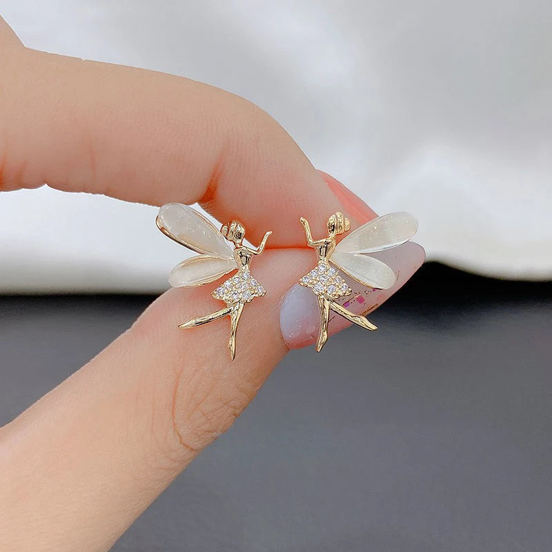 Onna Fairy Wing Zircon Earrings – Elegant Elf-Inspired Studs for Women & Girls