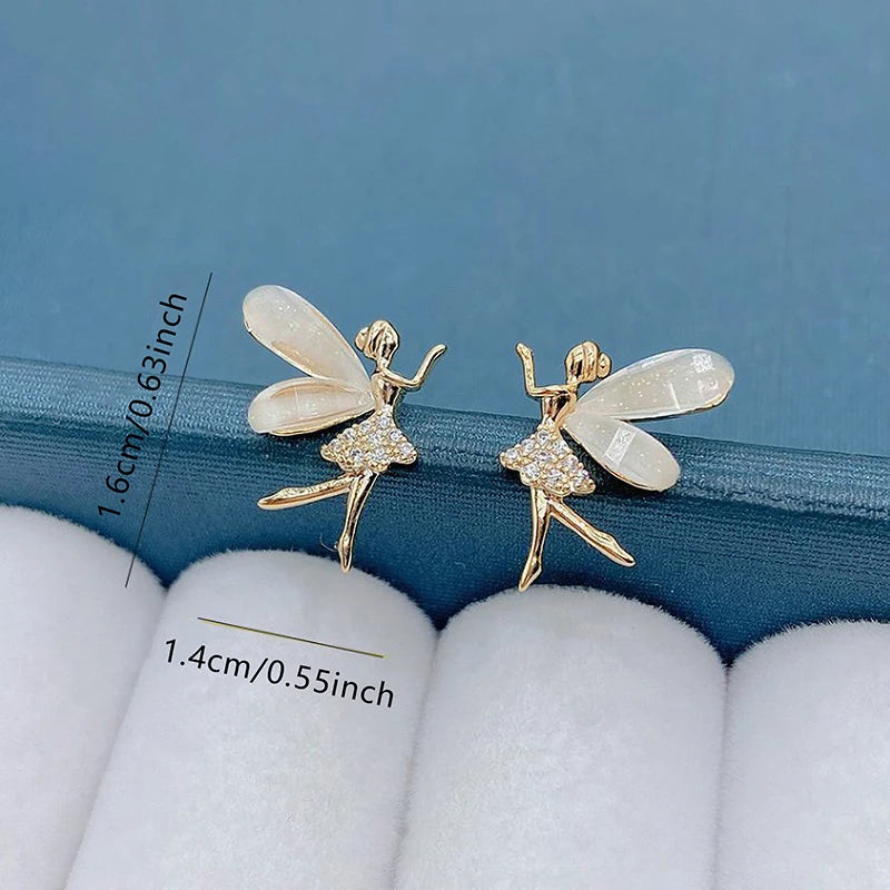 Onna Fairy Wing Zircon Earrings – Elegant Elf-Inspired Studs for Women & Girls
