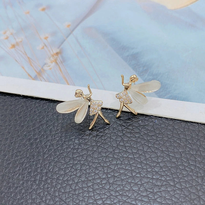 Onna Fairy Wing Zircon Earrings – Elegant Elf-Inspired Studs for Women & Girls